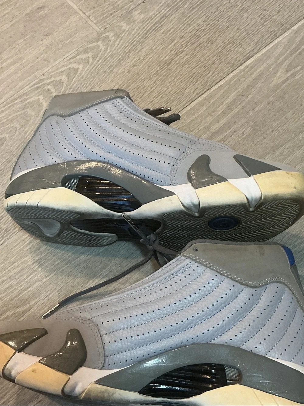 Nike Air Jordan 14 Retro Grey/Blue Leather Basketball Sneakers  Sz 9 487471-004